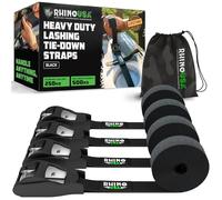 Rhino USA Tie Down Lashing Straps (4PK) - 500 kg Guaranteed Max Break Strength - Includes (4) Heavy Duty 2.5 cm x 3.6 m Pull Cam Buckle Straps - Best for Securing Cargo, Kayak, Cooler, Roof Rack, Etc