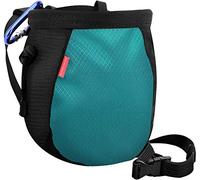 Rhino Valley Climbing Chalk Bag, No Leak Drawstring, Adjustable Belt, Carabiner Clip and Zippered Pockets Chalk Bag for Climbing, Cross Fit, Weight Lifting & More - Black & Light Blue