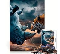 Rhino Vs Tiger, Animals Art 1000 Piece Jigsaws for Teenagers Puzzle Smart Game Group Play Image Assembly Wall Art Decor (38x52cm)