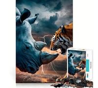 Rhino Vs Tiger, Animals Art 1000 Piece Jigsaws for Teenagers Puzzle Smart Game Group Play Image Assembly Wall Art Decor (38x52cm)