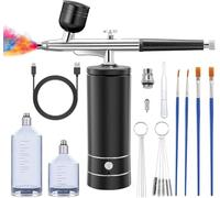 Rhino Wisdom Rechargeable Cordless Airbrush Kit with Compressor, Portable Air Brush Set for Nails, Makeup, Nail Art, Painting, Cake Decor, Adjustable Air Pressure, Includes Cleaning Brush (Black)