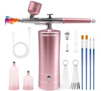Rhino Wisdom Rechargeable Cordless Airbrush Kit with Compressor, Portable Air Brush Set for Nails, Makeup, Nail Art, Painting, Cake Decor, Handheld Airbrush Gun Machine (Pink)