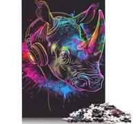 Rhino with Headphones Puzzle Family Challenging Games 100% Recycled Cardboard Jigsaw Puzzle for Adult Children Birthday Present 1000pcs (38x26cm)