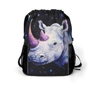 Rhino with Purple Horns Trendy Drawstring Backpack with Shoes Compartment Gym Bag Beach Cinch for Women Men