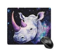 Rhino with Purple Horns Trendy Gaming Mouse Pad Rubber Base Non-Slip Square Desk Mat Home Office 18 * 22cm