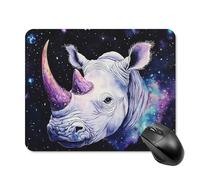 Rhino with Purple Horns Trendy Gaming Mouse Pad Rubber Base Non-Slip Square Desk Mat Home Office 20 * 25cm