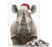 Rhino with Santa Hat Puzzle Rectangular Paper Board 100 Percent Recycled Cardboard Jigsaw Puzzle for Adult Children 1000pcs (75x50cm)