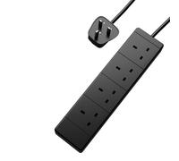 rhinocables 13A 4-Gang Socket Cable | UK Plug Extension Lead for TVs, Computers & Sound Systems | BS1363/A Tested 230V Wire, Black (10m)