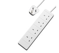 rhinocables 13A Outlet Extension Cable | UK Plug to 4-Socket Mains Lead for Computers, TVs & Desk Equipment | BS1363/A 230V Wire, White (2m)