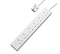 rhinocables 13A Power Extension Cable | 6-Gang UK Socket Lead for Desks, Media Centres & Work Areas | BS1363/A Approved 230V Wire, White (3m)