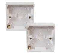 rhinocables 16mm Ethernet Back Box for Faceplates | Surface-Mounted Pattress Wall Box | Fits Single Gang RJ45 Wall Plate for CAT5e & CAT6 Network Sockets | Durable Plastic with Brass Ports (2 Pack)