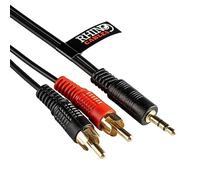 rhinocables - 2 Male RCA to 3.5mm Male Plug | Gold-Flashed Connectors | Seamless Audio Transmission | Ideal for Speaker, Hi-Fi, TV, Amplifier | Molded Connectors, Black, 0.5m (50cm)