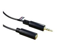 rhinocables 3.5mm Audio Extension Lead - Male/Female Gold Jack Cable for Extending Headphones, AUX Ports & Media Devices | Premium Shielding for Clear, Reliable Playback (Black, 5m)