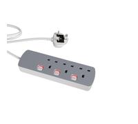 rhinocables 3 Gang Individually Switched UK Mains Extension Lead, Power Switch Extender with 3 sockets Grey/White (5m)