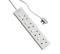 rhinocables 4 Gang Individually Switched Mains Extension Lead (10m, White) | 4 Gang Individually Switched Mains Extension Lead Cable, Surge Protected Power Strip Extender with 4 Sockets and Cord