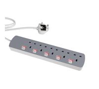 rhinocables 5 Gang Individually Switched UK Mains Extension Lead, Power Switch Extender with 5 sockets Grey/White (3m)