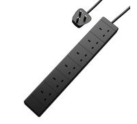 rhinocables 6-Gang Outlet Extension Lead | 13A UK Plug Cable for Lamps, Chargers & Office Devices | BS1363/A 230V Wire for Safe Home Power Management, Black (10m)