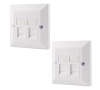 rhinocables CAT6 Ethernet Faceplate | Single 1, Double 2 & Quad 4 RJ45 Gang Wall Sockets | CAT 6 Setup for Printers, VoIP, Phones & More | Network Expansion for Home or Business (2 Port,Pack of 2)