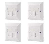 rhinocables CAT6 Ethernet Faceplate | Single 1, Double 2 & Quad 4 RJ45 Gang Wall Sockets | CAT 6 Setup for Printers, VoIP, Phones & More | Network Expansion for Home or Business (2 Port,Pack of 4)