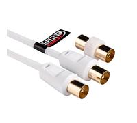 rhinocables Coaxial TV Aerial Cable with Gold-Plated Connectors | Male to Male RF Coax Lead with Female Adapter |Universally Compatible Fly Lead for HD/Standard TVs & Satellite Receivers (50m,White)