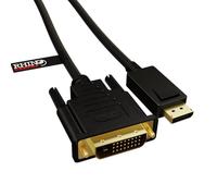 rhinocables - DisplayPort to DVI Cable | Seamless Connectivity | Supports 8-Bit and 10-Bit Colour | Video Bandwidth Up to 10.8Gbps | Flexible Lengths, Black, 3m