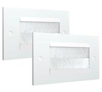 rhinocables Double Gang Cable Entry Brush Plate | Conceals HDMI, TV & Multimedia Wires Behind Wall-Mounted Displays | Low-Profile Faceplate with Fixing Screws for Easy Install (White Brush, 2 Pack)