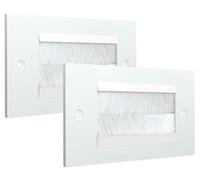 rhinocables Double Gang Cable Entry Brush Plate (White Brush, 2 Pack)
