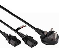 rhinocables Dual C13 Mains Splitter Cable - Black UK 3-Pin to Twin IEC Power Lead for Laptops, TVs, PS4 & Office Monitors | Durable, Strain-Relieved Kettle Lead for Daily Use (5.5m, Pack of 20)
