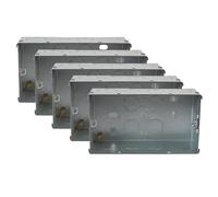 rhinocables Metal 2 Gang Double Socket Back Box, Double Pattress Box Mount, Steel Knock Out Flush Mount (5 Pack, 47mm)