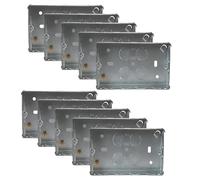 rhinocables Metal 2 Gang Double Socket Back Box, Double Pattress Box Mount, Steel Knock Out Flush Mount (10 Pack, 25mm)