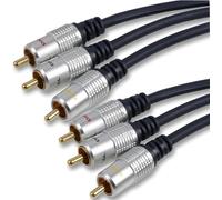 rhinocables - OFC Triple RCA Cable | Gold-Plated Connectors for Enhanced Audio | Compatible with RCA Phono Leads | Durable Zinc Alloy Design | Ideal for AV Systems, Gold, 1m