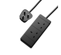 rhinocables UK Extension Power Lead | 13A Double Socket Cable for Safe Mains Access | Strong 230V Wire for Printers, Screens, Chargers & Small Appliances, Black (10m)