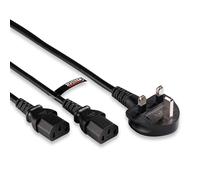 rhinocables UK Plug to Dual C13 Power Splitter - IEC Kettle Cable for PC Towers, Dual-Screen Monitors, Servers & Media Devices | 3-Pin Fused Lead for Tidy, Efficient Power Distribution (2m, Pack of 1)
