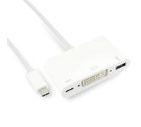 rhinocables USB-C to DVI & USB 3.0 Adapter with Power Delivery - Connect Legacy Displays & Peripherals from Laptops, MacBooks & Tablets | Charge While in Use | Compact for Work, Study & Travel