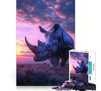 Rhinocero Aesthetic Sunset Jigsaw Puzzles 1000 Pieces for Adults Strengthen Memory Group Joy Clean Edge Stylish Gift (38x26cm)