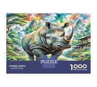 Rhinoceros 1000 Piece Puzzle for Adults Recycled Paper Horse in Wildflower Meadow Educational Game Challenge 52x38cm/1000pcs