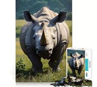Rhinoceros Animals Jigsaw Puzzles 1000 Pieces for Adults Memory Gain Anxiety Relief Design Assembly Artistic Gift (38x52cm)