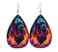 Rhinoceros emerging from the flames Women's Teardrop Leather Earrings - Lightweight PVC Dangle Earrings, 925 Silver Hooks, Double-Sided Prints | Hypoallergenic Gift
