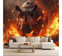 Rhinoceros Photo Wallpaper 3D Effect Animal Print Wall Murals for Bedrooms Cartoon Fantasy Wallpaper Mural for Boys Bedroom Non-Woven 150x105cm Modern Sofa TV Background Home Decor
