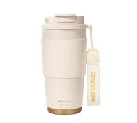 RhinoLife Insulated Coffee Mug Spill Proof Leak Proof with lid,17oz, White Portable Ceramic Lined Travel Mug with Handle & Silicone Mat, Reusable Insulated Tumbler with straw, Gift for Lovers