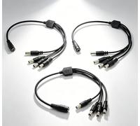 RHINORO 3-Pack, 4-Way CCTV Camera DC Power Splitter Cable, 1 Female to 4 Male, PSU Lead, for LED Strips and Multiple Devices, length 38-40cm