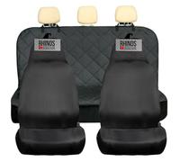 rhinos autostyling COMPATIBLE WITH SKODA SUPERB ESTATE (2015-2020) - Heavy Duty Black Pair Waterproof Car Front Seat Covers & Heavy Duty Quilted Rear Seat Cover Protector