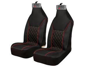 rhinos autostyling For Mazda MX5 2006-2014 - Premium Luxury Fabric Car Seat Covers - Red Quilted Piping - 2 x Fronts