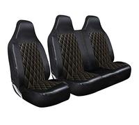 rhinos autostyling FOR PEUGEOT PARTNER 2016 - Premium Luxury Van Seat Covers Single Drivers And Double Passengers Seat Covers - 2 + 1 - Black Quilted Diamond Leather