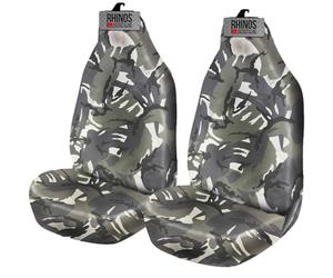 rhinos autostyling For Toyota Hi-Lux 4x4 - Heavy Duty Durable Nylon Driver Passenger Grey Camouflage Pair Waterproof Car Van Front Seat Covers Protectors - 2 x Fronts