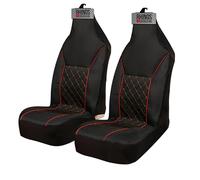 rhinos autostyling FOR VW VOLKSWAGEN CADDY ALL MODELS - Premium Luxury Fabric Car Seat Covers - Red Quilted Piping - 2 x Fronts