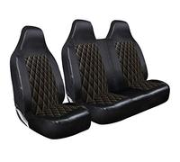 rhinos autostyling Majestic Elegant Luxury Van Seat Covers Set Single Drivers And Double Passengers - Black Quilted Diamond Leather - Compatible With: FORD TRANSIT CUSTOM SINGLE CAB 2018