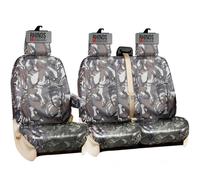 rhinos autostyling Tailored Ford Transit Custom Seat Covers 2013-2023 Driver & Double Passenger with Tray Flap & Arm Rest Heavy Duty Waterproof Polyester Nylon Leather Quilted Diamond Grey Camouflage