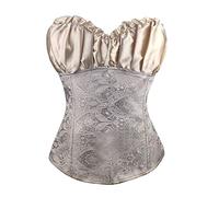 RHISLEO Women Beige Bustier Burlesque Basque Lace Up Zip In Side Boned Corset Top Dress (as8, alpha, l, regular, regular, Beige, L)