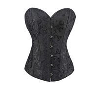 RHISLEO Women Classic Lace-up Floral Burlesque Basque Bustier Shaper Overbust Boned Corset Top (Black Floral Top, 10)